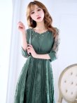画像3: 【AMORA GRACE / アモーラグレース】 オケージョンドレス/ パーティードレス/ お呼ばれドレス/ プリーツ/ Aライン/ 総レース/ 袖あり/ 七分袖/ ミモレ丈/ ワンピース/ キャバドレス[OF05] (3)