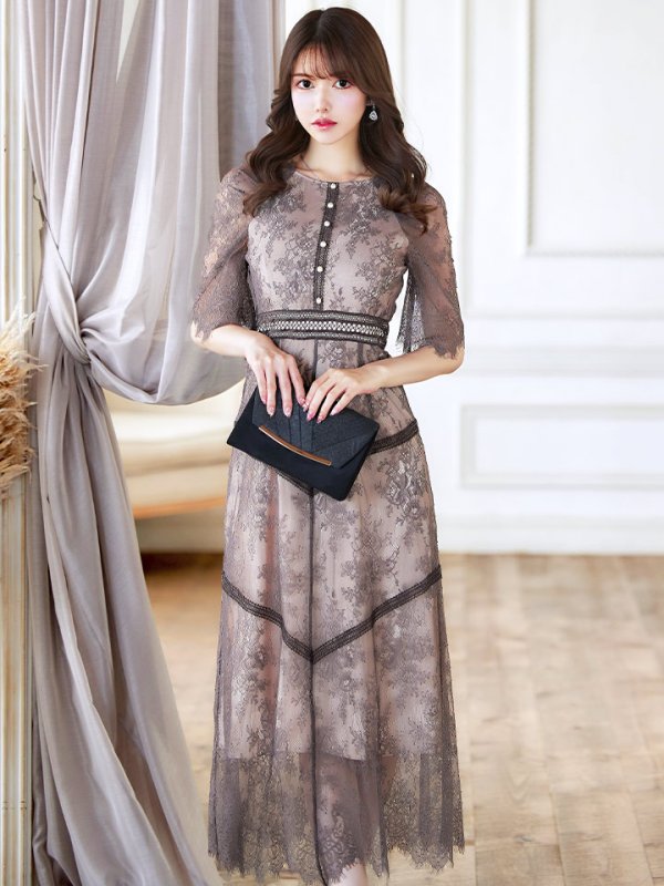 画像20: 【AMORA GRACE / アモーラグレース】 オケージョンドレス/ パーティードレス/ お呼ばれドレス/ パール/ 総レース/ 袖あり/ 七分袖/ ミモレ丈/ ワンピース/ キャバドレス[OF05] (20)