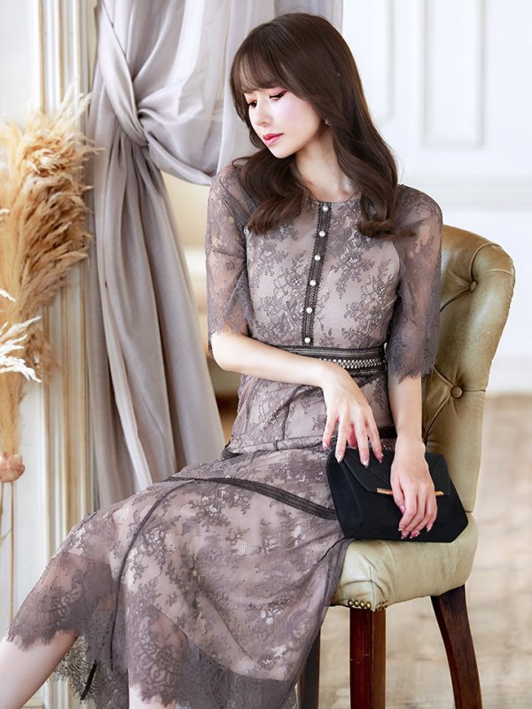 画像21: 【AMORA GRACE / アモーラグレース】 オケージョンドレス/ パーティードレス/ お呼ばれドレス/ パール/ 総レース/ 袖あり/ 七分袖/ ミモレ丈/ ワンピース/ キャバドレス[OF05] (21)