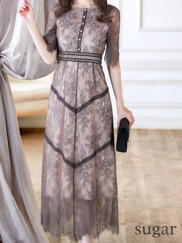 画像26: 【AMORA GRACE / アモーラグレース】 オケージョンドレス/ パーティードレス/ お呼ばれドレス/ パール/ 総レース/ 袖あり/ 七分袖/ ミモレ丈/ ワンピース/ キャバドレス[OF05] (26)