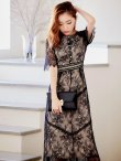 画像2: 【AMORA GRACE / アモーラグレース】 オケージョンドレス/ パーティードレス/ お呼ばれドレス/ パール/ 総レース/ 袖あり/ 七分袖/ ミモレ丈/ ワンピース/ キャバドレス[OF05] (2)