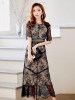 画像4: 【AMORA GRACE / アモーラグレース】 オケージョンドレス/ パーティードレス/ お呼ばれドレス/ パール/ 総レース/ 袖あり/ 七分袖/ ミモレ丈/ ワンピース/ キャバドレス[OF05] (4)