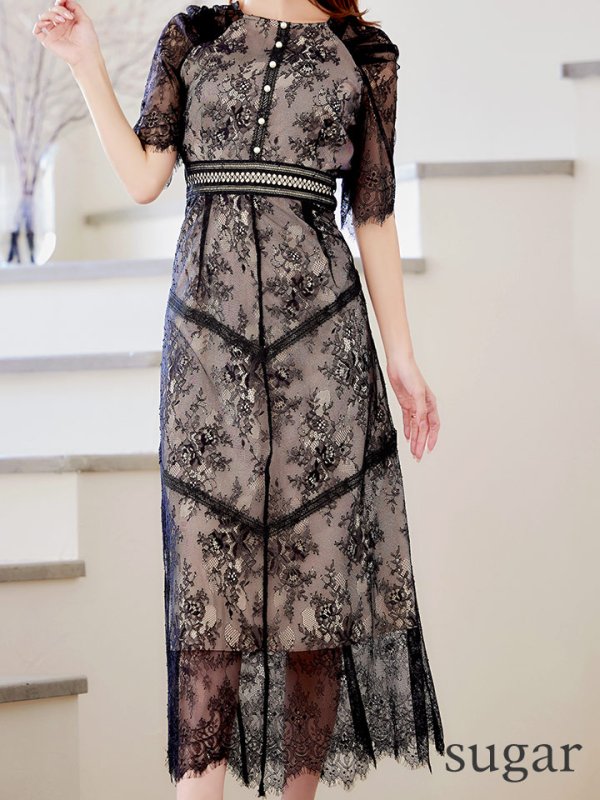 画像17: 【AMORA GRACE / アモーラグレース】 オケージョンドレス/ パーティードレス/ お呼ばれドレス/ パール/ 総レース/ 袖あり/ 七分袖/ ミモレ丈/ ワンピース/ キャバドレス[OF05] (17)