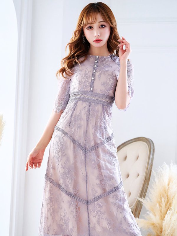 画像4: 【AMORA GRACE / アモーラグレース】 オケージョンドレス/ パーティードレス/ お呼ばれドレス/ パール/ 総レース/ 袖あり/ 七分袖/ ミモレ丈/ ワンピース/ キャバドレス[OF05] (4)