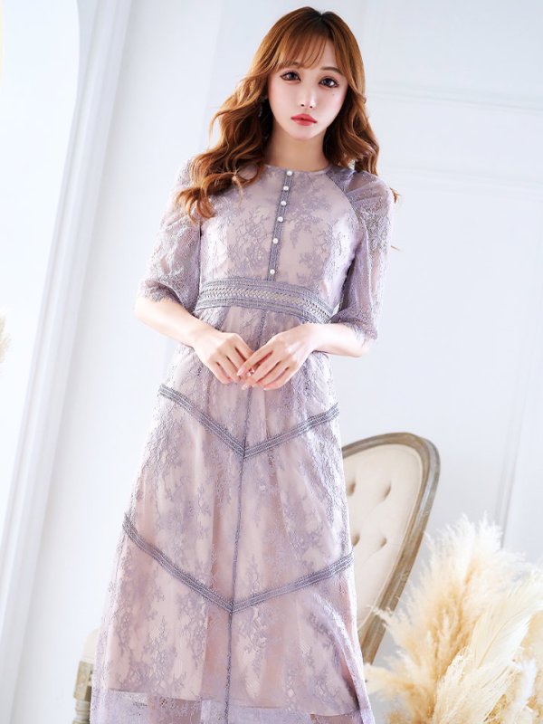 画像6: 【AMORA GRACE / アモーラグレース】 オケージョンドレス/ パーティードレス/ お呼ばれドレス/ パール/ 総レース/ 袖あり/ 七分袖/ ミモレ丈/ ワンピース/ キャバドレス[OF05] (6)