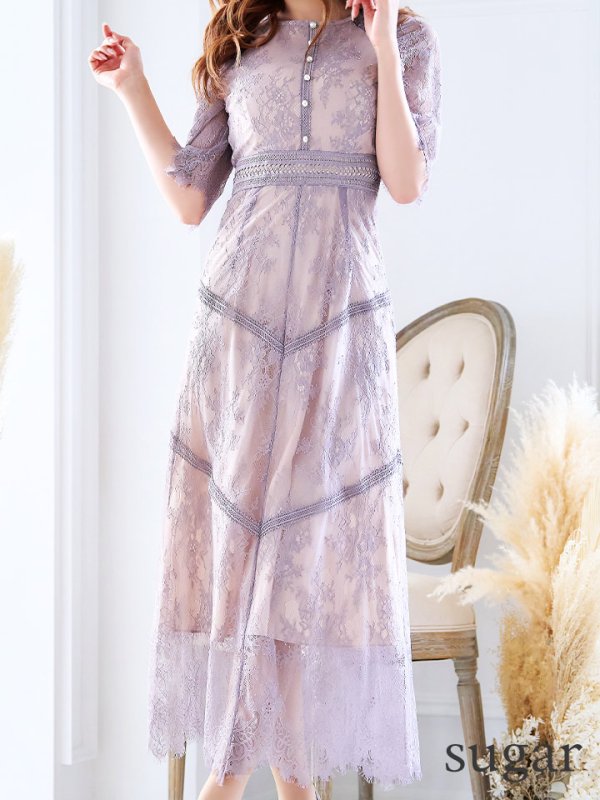 画像8: 【AMORA GRACE / アモーラグレース】 オケージョンドレス/ パーティードレス/ お呼ばれドレス/ パール/ 総レース/ 袖あり/ 七分袖/ ミモレ丈/ ワンピース/ キャバドレス[OF05] (8)