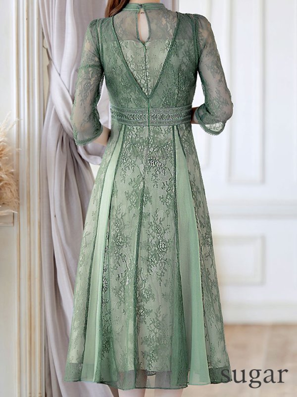 画像18: 【AMORA GRACE / アモーラグレース】 オケージョンドレス/ パーティードレス/ お呼ばれドレス/ アクセサリー付き/ 総レース/ 袖あり/ 七分袖/ ミモレ丈/ ワンピース/ キャバドレス[OF05] (18)