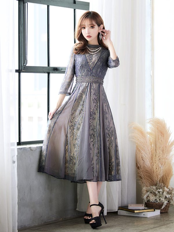 画像20: 【AMORA GRACE / アモーラグレース】 オケージョンドレス/ パーティードレス/ お呼ばれドレス/ アクセサリー付き/ 総レース/ 袖あり/ 七分袖/ ミモレ丈/ ワンピース/ キャバドレス[OF05] (20)