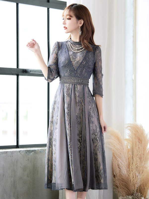 画像22: 【AMORA GRACE / アモーラグレース】 オケージョンドレス/ パーティードレス/ お呼ばれドレス/ アクセサリー付き/ 総レース/ 袖あり/ 七分袖/ ミモレ丈/ ワンピース/ キャバドレス[OF05] (22)