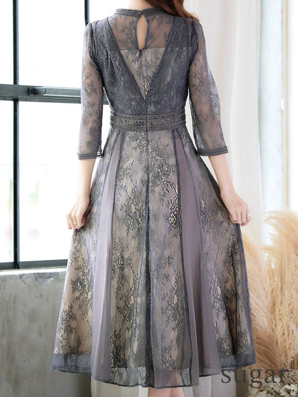 画像27: 【AMORA GRACE / アモーラグレース】 オケージョンドレス/ パーティードレス/ お呼ばれドレス/ アクセサリー付き/ 総レース/ 袖あり/ 七分袖/ ミモレ丈/ ワンピース/ キャバドレス[OF05] (27)