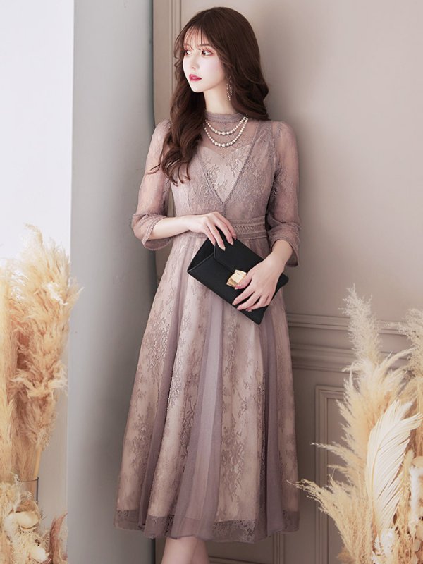 画像29: 【AMORA GRACE / アモーラグレース】 オケージョンドレス/ パーティードレス/ お呼ばれドレス/ アクセサリー付き/ 総レース/ 袖あり/ 七分袖/ ミモレ丈/ ワンピース/ キャバドレス[OF05] (29)