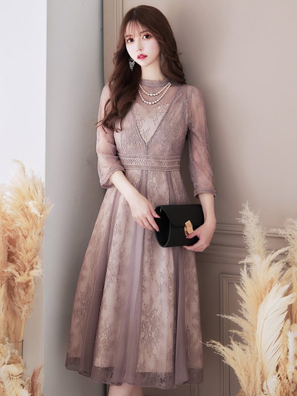 画像30: 【AMORA GRACE / アモーラグレース】 オケージョンドレス/ パーティードレス/ お呼ばれドレス/ アクセサリー付き/ 総レース/ 袖あり/ 七分袖/ ミモレ丈/ ワンピース/ キャバドレス[OF05] (30)