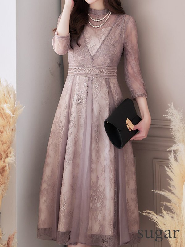 画像35: 【AMORA GRACE / アモーラグレース】 オケージョンドレス/ パーティードレス/ お呼ばれドレス/ アクセサリー付き/ 総レース/ 袖あり/ 七分袖/ ミモレ丈/ ワンピース/ キャバドレス[OF05] (35)