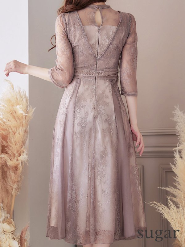 画像36: 【AMORA GRACE / アモーラグレース】 オケージョンドレス/ パーティードレス/ お呼ばれドレス/ アクセサリー付き/ 総レース/ 袖あり/ 七分袖/ ミモレ丈/ ワンピース/ キャバドレス[OF05] (36)