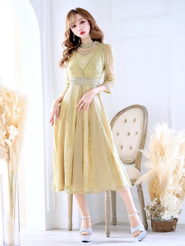 画像38: 【AMORA GRACE / アモーラグレース】 オケージョンドレス/ パーティードレス/ お呼ばれドレス/ アクセサリー付き/ 総レース/ 袖あり/ 七分袖/ ミモレ丈/ ワンピース/ キャバドレス[OF05] (38)