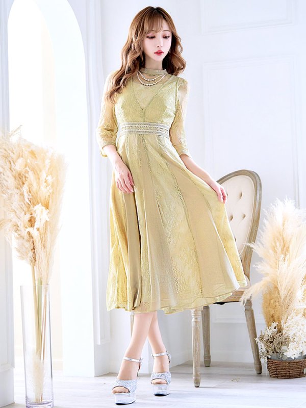 画像40: 【AMORA GRACE / アモーラグレース】 オケージョンドレス/ パーティードレス/ お呼ばれドレス/ アクセサリー付き/ 総レース/ 袖あり/ 七分袖/ ミモレ丈/ ワンピース/ キャバドレス[OF05] (40)