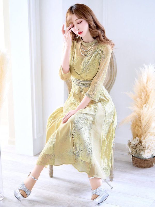 画像41: 【AMORA GRACE / アモーラグレース】 オケージョンドレス/ パーティードレス/ お呼ばれドレス/ アクセサリー付き/ 総レース/ 袖あり/ 七分袖/ ミモレ丈/ ワンピース/ キャバドレス[OF05] (41)