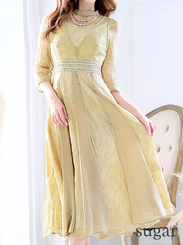 画像44: 【AMORA GRACE / アモーラグレース】 オケージョンドレス/ パーティードレス/ お呼ばれドレス/ アクセサリー付き/ 総レース/ 袖あり/ 七分袖/ ミモレ丈/ ワンピース/ キャバドレス[OF05] (44)