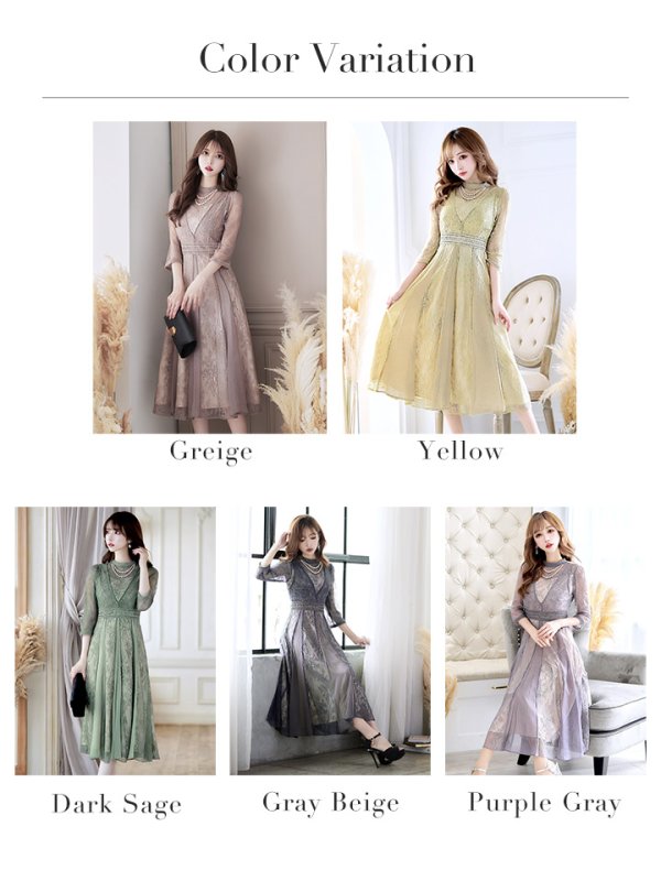 画像46: 【AMORA GRACE / アモーラグレース】 オケージョンドレス/ パーティードレス/ お呼ばれドレス/ アクセサリー付き/ 総レース/ 袖あり/ 七分袖/ ミモレ丈/ ワンピース/ キャバドレス[OF05] (46)