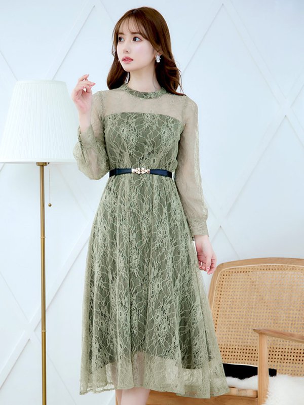 画像4: 【AMORA GRACE / アモーラグレース】 オケージョンドレス/ パーティードレス/ お呼ばれドレス/ 総レース/ 袖あり/ ミモレ丈/ ワンピース/ キャバドレス[OF05] (4)