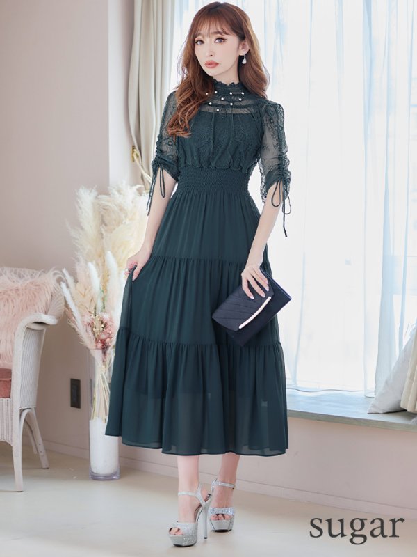 画像34: 【AMORA GRACE / アモーラグレース】 オケージョンドレス/ パーティードレス/ お呼ばれドレス/ ハイネック/ レース/ 袖あり/ Aライン/ ミモレ丈/ ワンピース/ キャバドレス[OF05] (34)