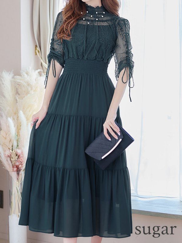 画像35: 【AMORA GRACE / アモーラグレース】 オケージョンドレス/ パーティードレス/ お呼ばれドレス/ ハイネック/ レース/ 袖あり/ Aライン/ ミモレ丈/ ワンピース/ キャバドレス[OF05] (35)