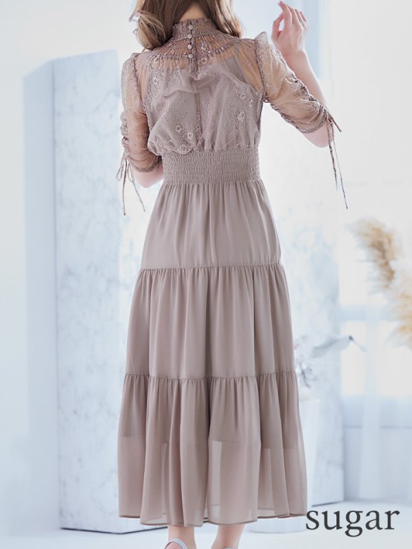 画像27: 【AMORA GRACE / アモーラグレース】 オケージョンドレス/ パーティードレス/ お呼ばれドレス/ ハイネック/ レース/ 袖あり/ Aライン/ ミモレ丈/ ワンピース/ キャバドレス[OF05] (27)