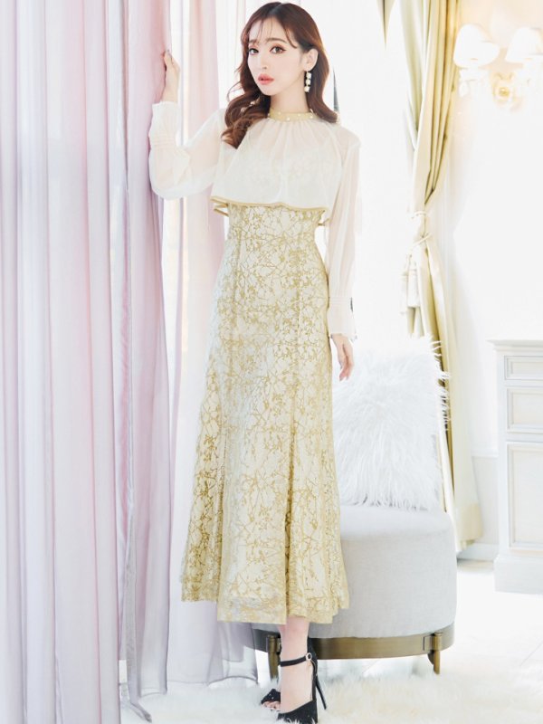 画像20: Lサイズあり【AMORA GRACE / アモーラグレース】 オケージョンドレス/ パーティードレス/ お呼ばれドレス/ 袖あり/ 長袖/ シアー/ パール/ ミモレ丈/ ワンピース/ キャバドレス[OF05] (20)