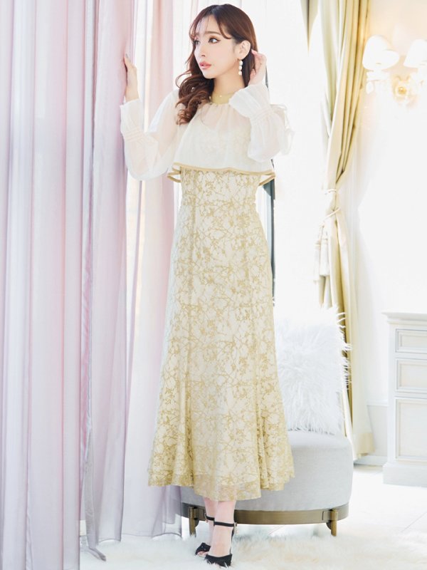 画像21: Lサイズあり【AMORA GRACE / アモーラグレース】 オケージョンドレス/ パーティードレス/ お呼ばれドレス/ 袖あり/ 長袖/ シアー/ パール/ ミモレ丈/ ワンピース/ キャバドレス[OF05] (21)