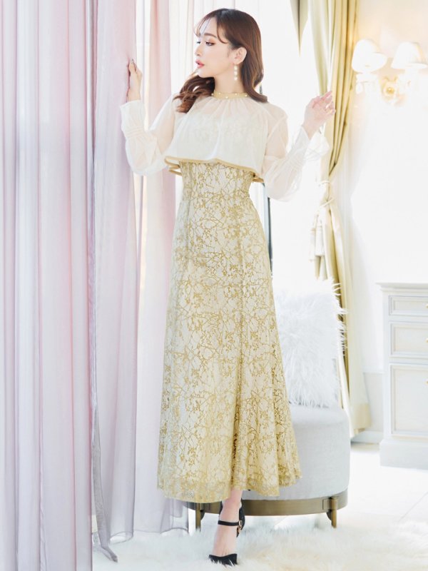 画像22: Lサイズあり【AMORA GRACE / アモーラグレース】 オケージョンドレス/ パーティードレス/ お呼ばれドレス/ 袖あり/ 長袖/ シアー/ パール/ ミモレ丈/ ワンピース/ キャバドレス[OF05] (22)