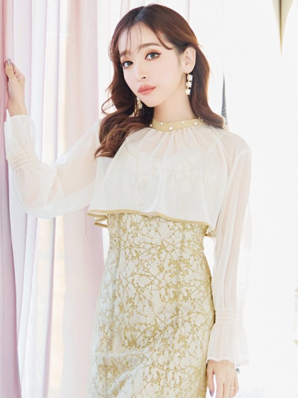 画像23: Lサイズあり【AMORA GRACE / アモーラグレース】 オケージョンドレス/ パーティードレス/ お呼ばれドレス/ 袖あり/ 長袖/ シアー/ パール/ ミモレ丈/ ワンピース/ キャバドレス[OF05] (23)