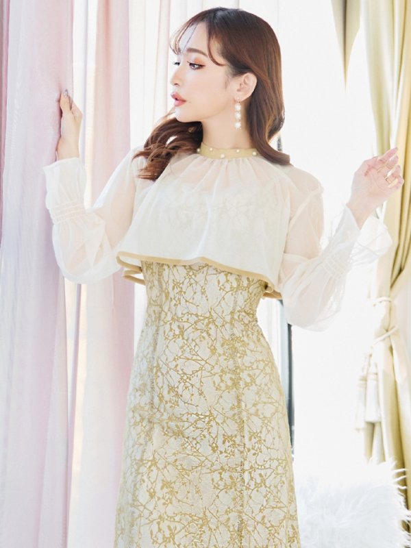 画像24: Lサイズあり【AMORA GRACE / アモーラグレース】 オケージョンドレス/ パーティードレス/ お呼ばれドレス/ 袖あり/ 長袖/ シアー/ パール/ ミモレ丈/ ワンピース/ キャバドレス[OF05] (24)