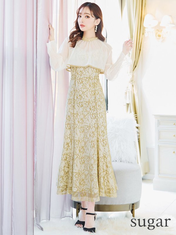 画像25: Lサイズあり【AMORA GRACE / アモーラグレース】 オケージョンドレス/ パーティードレス/ お呼ばれドレス/ 袖あり/ 長袖/ シアー/ パール/ ミモレ丈/ ワンピース/ キャバドレス[OF05] (25)