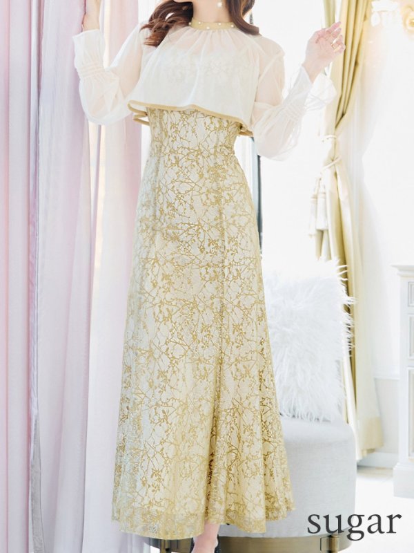 画像26: Lサイズあり【AMORA GRACE / アモーラグレース】 オケージョンドレス/ パーティードレス/ お呼ばれドレス/ 袖あり/ 長袖/ シアー/ パール/ ミモレ丈/ ワンピース/ キャバドレス[OF05] (26)