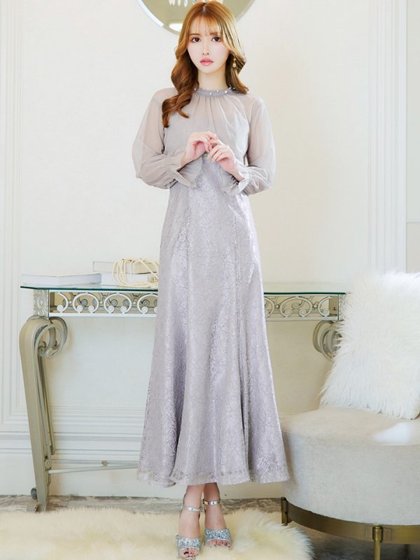 画像13: Lサイズあり【AMORA GRACE / アモーラグレース】 オケージョンドレス/ パーティードレス/ お呼ばれドレス/ 袖あり/ 長袖/ シアー/ パール/ ミモレ丈/ ワンピース/ キャバドレス[OF05] (13)