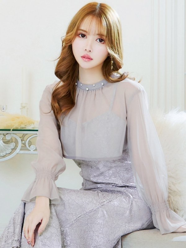 画像15: Lサイズあり【AMORA GRACE / アモーラグレース】 オケージョンドレス/ パーティードレス/ お呼ばれドレス/ 袖あり/ 長袖/ シアー/ パール/ ミモレ丈/ ワンピース/ キャバドレス[OF05] (15)