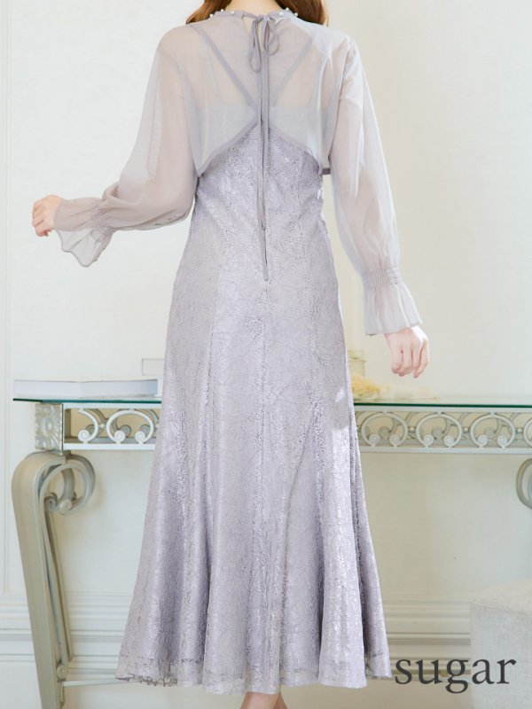 画像18: Lサイズあり【AMORA GRACE / アモーラグレース】 オケージョンドレス/ パーティードレス/ お呼ばれドレス/ 袖あり/ 長袖/ シアー/ パール/ ミモレ丈/ ワンピース/ キャバドレス[OF05] (18)