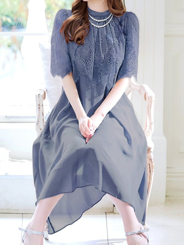 画像21: 【AMORA GRACE / アモーラグレース】 オケージョンドレス/ パーティードレス/ お呼ばれドレス/ レース/ パール/ 袖あり/ 膝丈/ フレア/ ワンピース/ ミディアムドレス/ キャバドレス[OF05] (21)