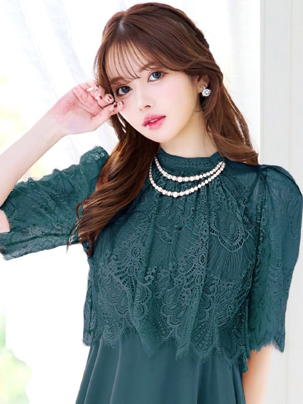 画像26: 【AMORA GRACE / アモーラグレース】 オケージョンドレス/ パーティードレス/ お呼ばれドレス/ レース/ パール/ 袖あり/ 膝丈/ フレア/ ワンピース/ ミディアムドレス/ キャバドレス[OF05] (26)