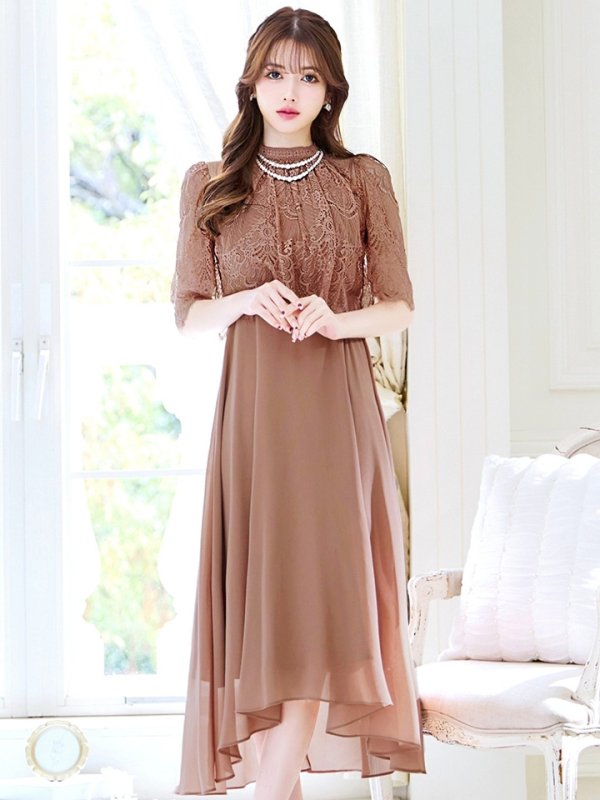 画像11: 【AMORA GRACE / アモーラグレース】 オケージョンドレス/ パーティードレス/ お呼ばれドレス/ レース/ パール/ 袖あり/ 膝丈/ フレア/ ワンピース/ ミディアムドレス/ キャバドレス[OF05] (11)