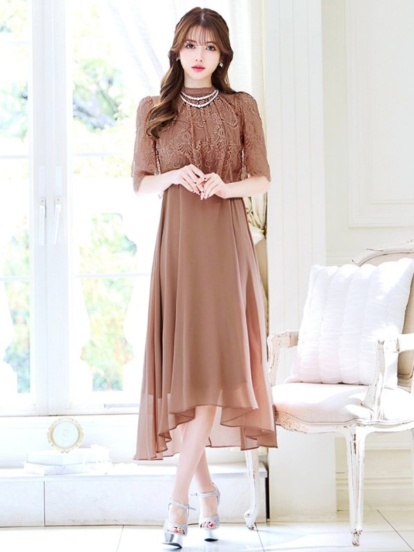 画像15: 【AMORA GRACE / アモーラグレース】 オケージョンドレス/ パーティードレス/ お呼ばれドレス/ レース/ パール/ 袖あり/ 膝丈/ フレア/ ワンピース/ ミディアムドレス/ キャバドレス[OF05] (15)