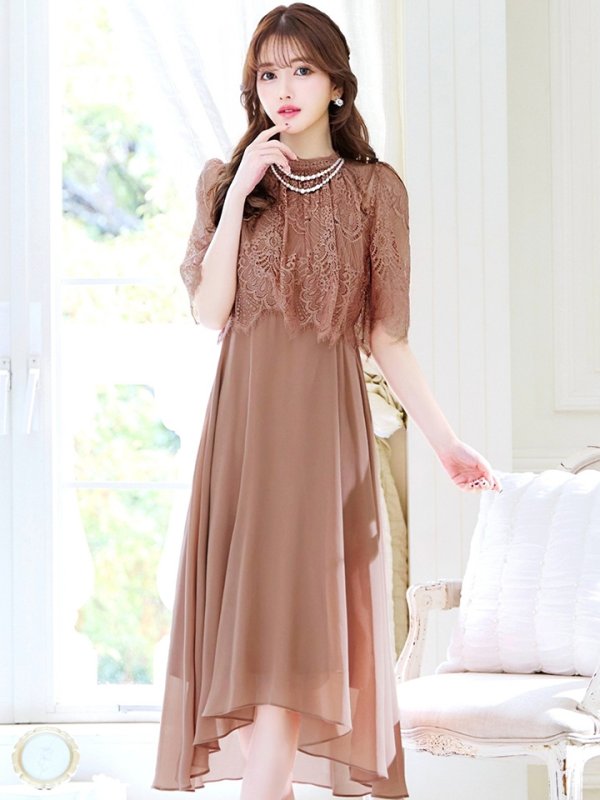 画像16: 【AMORA GRACE / アモーラグレース】 オケージョンドレス/ パーティードレス/ お呼ばれドレス/ レース/ パール/ 袖あり/ 膝丈/ フレア/ ワンピース/ ミディアムドレス/ キャバドレス[OF05] (16)