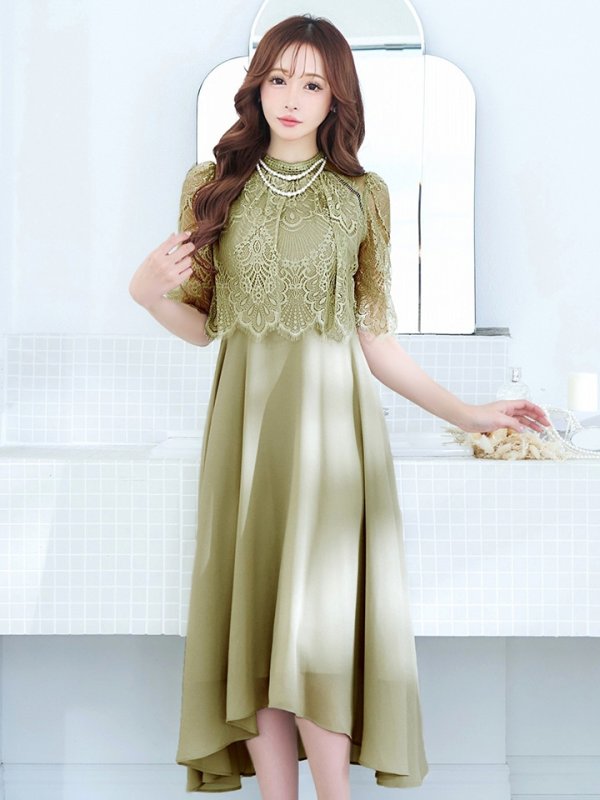 画像3: 【AMORA GRACE / アモーラグレース】 オケージョンドレス/ パーティードレス/ お呼ばれドレス/ レース/ パール/ 袖あり/ 膝丈/ フレア/ ワンピース/ ミディアムドレス/ キャバドレス[OF05] (3)