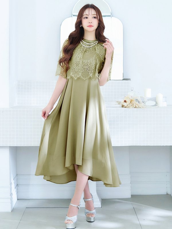 画像4: 【AMORA GRACE / アモーラグレース】 オケージョンドレス/ パーティードレス/ お呼ばれドレス/ レース/ パール/ 袖あり/ 膝丈/ フレア/ ワンピース/ ミディアムドレス/ キャバドレス[OF05] (4)