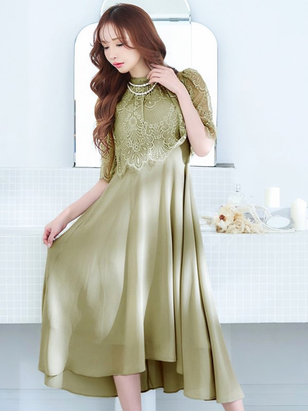 画像5: 【AMORA GRACE / アモーラグレース】 オケージョンドレス/ パーティードレス/ お呼ばれドレス/ レース/ パール/ 袖あり/ 膝丈/ フレア/ ワンピース/ ミディアムドレス/ キャバドレス[OF05] (5)