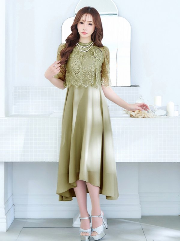 画像6: 【AMORA GRACE / アモーラグレース】 オケージョンドレス/ パーティードレス/ お呼ばれドレス/ レース/ パール/ 袖あり/ 膝丈/ フレア/ ワンピース/ ミディアムドレス/ キャバドレス[OF05] (6)