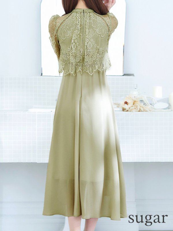 画像9: 【AMORA GRACE / アモーラグレース】 オケージョンドレス/ パーティードレス/ お呼ばれドレス/ レース/ パール/ 袖あり/ 膝丈/ フレア/ ワンピース/ ミディアムドレス/ キャバドレス[OF05] (9)