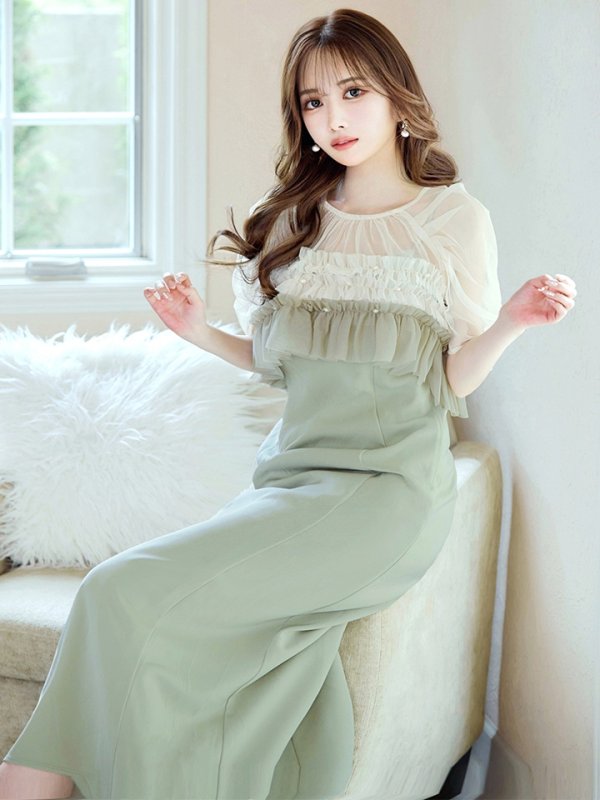 画像5: 【AMORA GRACE / アモーラグレース】 オケージョンドレス/ パーティードレス/ お呼ばれドレス/ グラデーション/ チュール/ フリル/ 袖あり/ 半袖/ ミモレ丈/ ワンピース/ ミディアムドレス/ キャバドレス[OF05] (5)