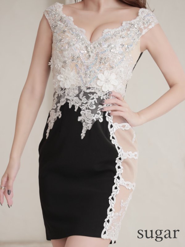 画像9: XSサイズあり【Glossy/グロッシー】チェーン付き/ ラメツイル/ セットアップ/ タイト/ ミニドレス/ キャバドレス[OF08] (9)