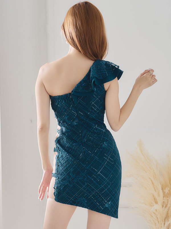 画像9: sugar限定コラボドレス☆【XSサイズあり】【Glossy/グロッシー】サイドチュール切替/ ストレッチ/ フリル/ ワンショル/ タイト/ ミニドレス/ キャバドレス[OF2] (9)